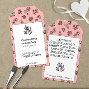 Blush Hand-Drawn Roses & Leaves Artisan Soap Gift Tags