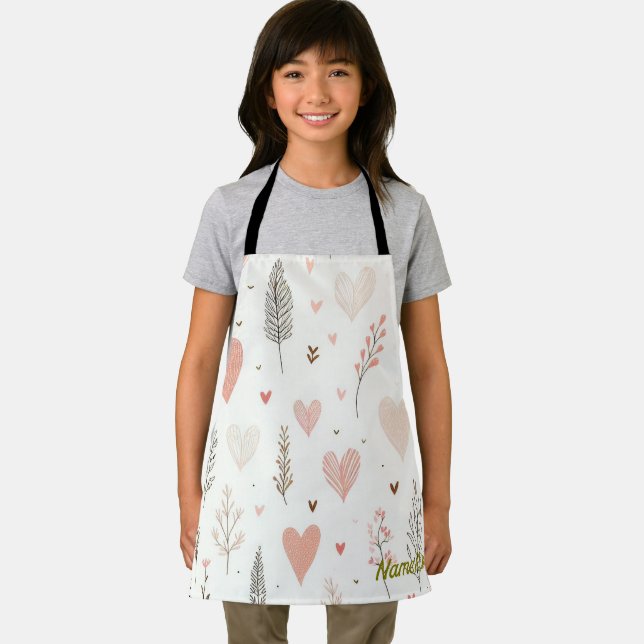 Blush Hearts & Botanical Seamless Pattern Apron (Insitu)