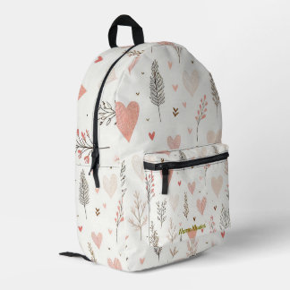Blush Hearts & Botanical Seamless Pattern Printed Backpack
