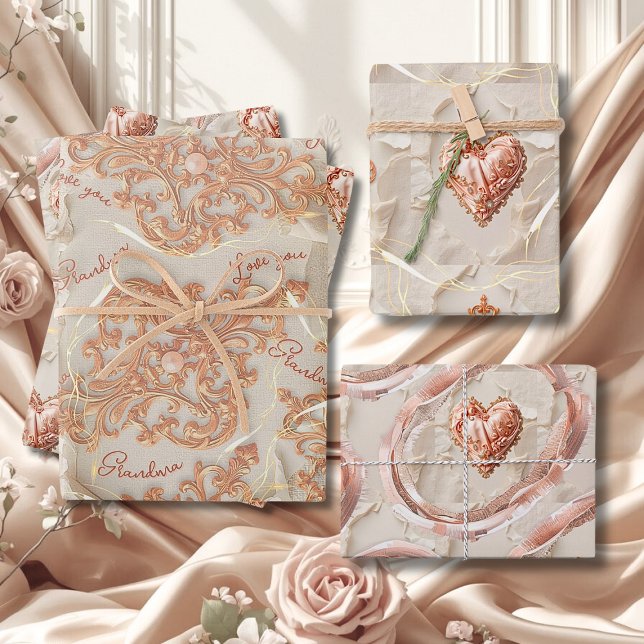 Blush Heirloom Heart Pattern Loving Keepsake Wrap Wrapping Paper Sheet (Creator Uploaded)