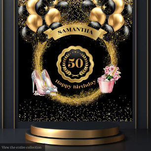 Blush High Heels Gold Balloons 50th Birthday Party Tapestry