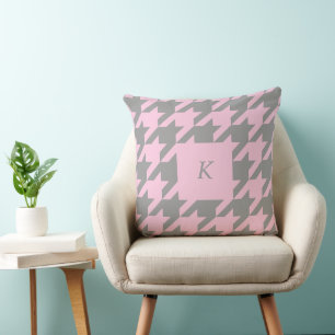 Blush Houndstooth Monogrammed Throw Pillow