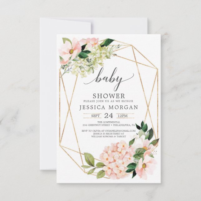 Blush Hydrangea Baby Shower Invitations (Front)