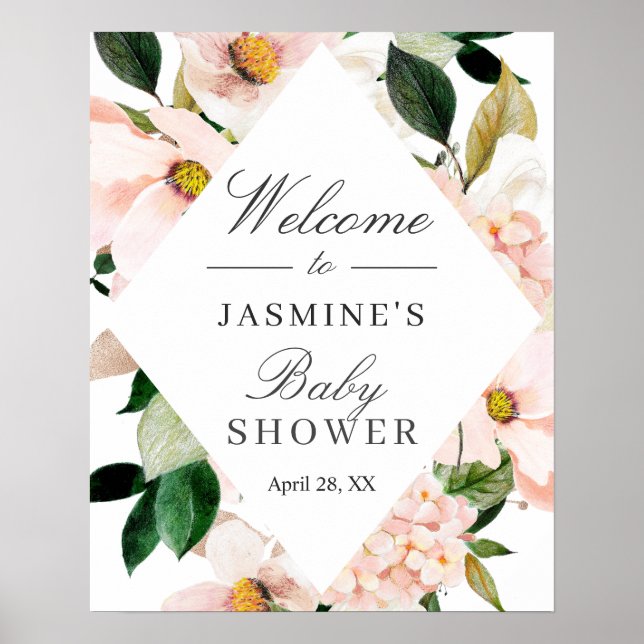 Blush Hydrangea Baby Shower Welcome Sign (Front)