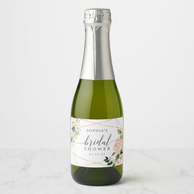 Blush Hydrangea Bridal Shower Sparkling Wine Label (Front)