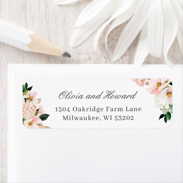 Blush Hydrangea Floral Return Address Label (Insitu)
