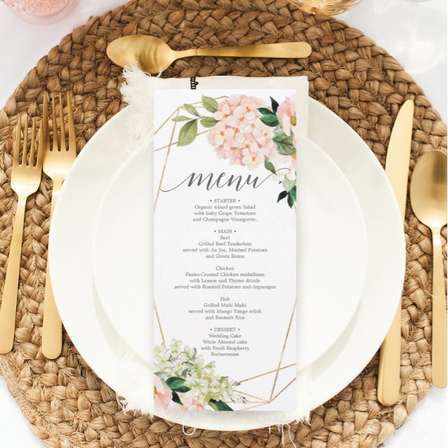 Blush Hydrangea Wedding Menu or Bridal Shower Menu Invitation (Creator Uploaded)