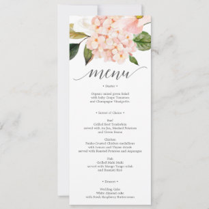 Blush Hydrangea Wedding Menu or Bridal Shower Menu Invitation