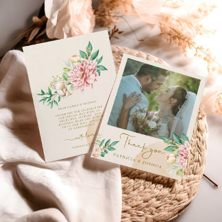 Blush Hydrangea Wedding Thank You Photo Card