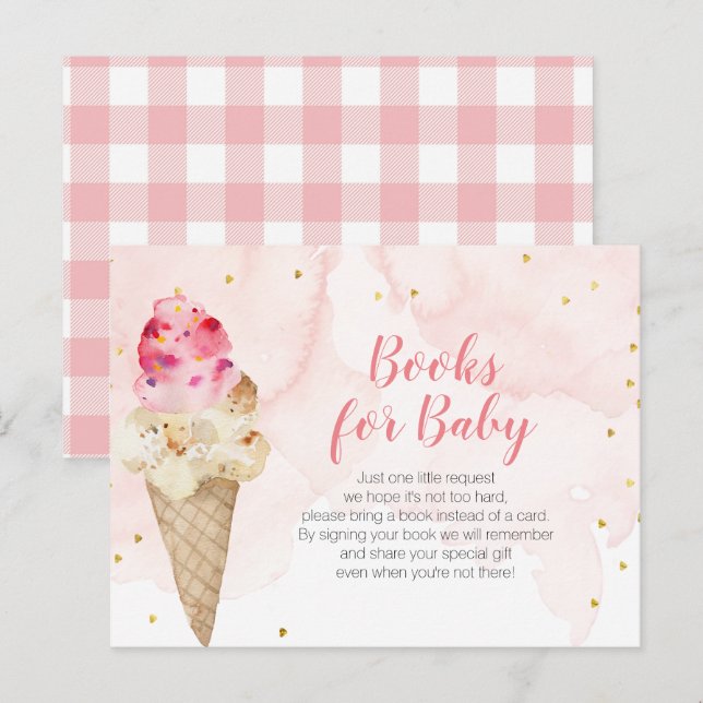 Blush Ice Cream Gold Glitter Books for baby Invitation Postcard (Front/Back)