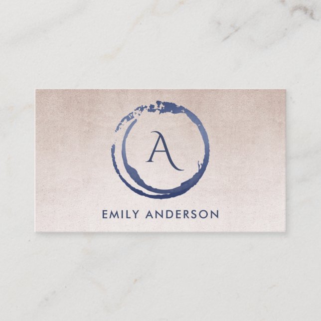 BLUSH INK BLUE BRUSH MARK CIRCLE LOGO MONOGRAM BUSINESS CARD (Front)