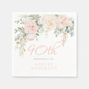 Blush & Ivory Elegant Flowers 90th Birthday Party Napkin