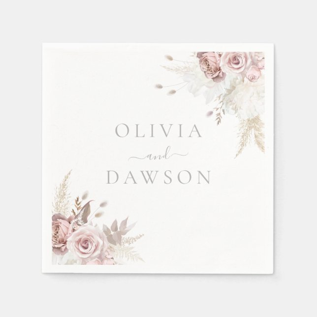 Blush & Ivory Elegant Wedding Napkin (Front)