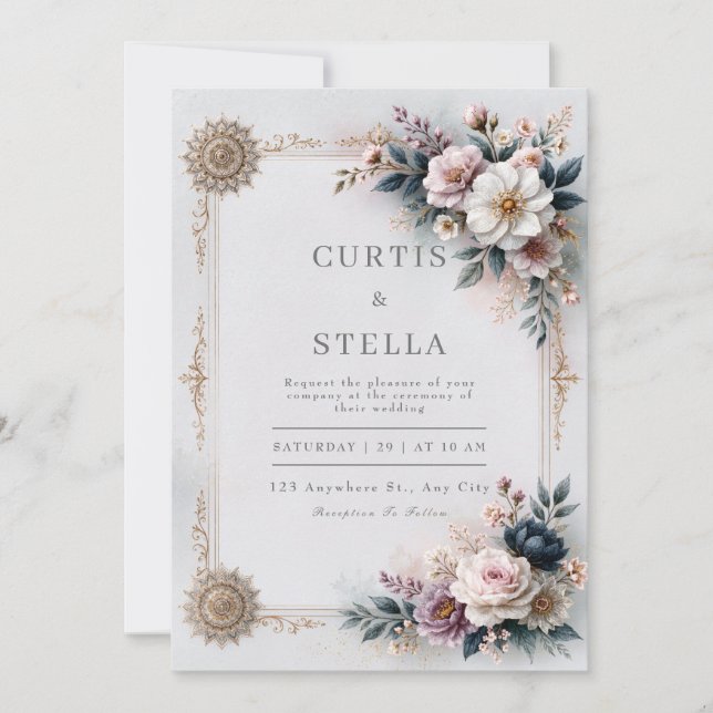 Blush Ivory Filigree Wedding Invitation (Front)