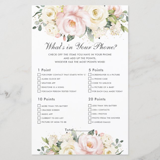 Blush Ivory Floral What's In Your Phone Baby Game (Front)