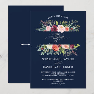 Blush Ivory Flowers Frame Burgundy Wedding Invitation