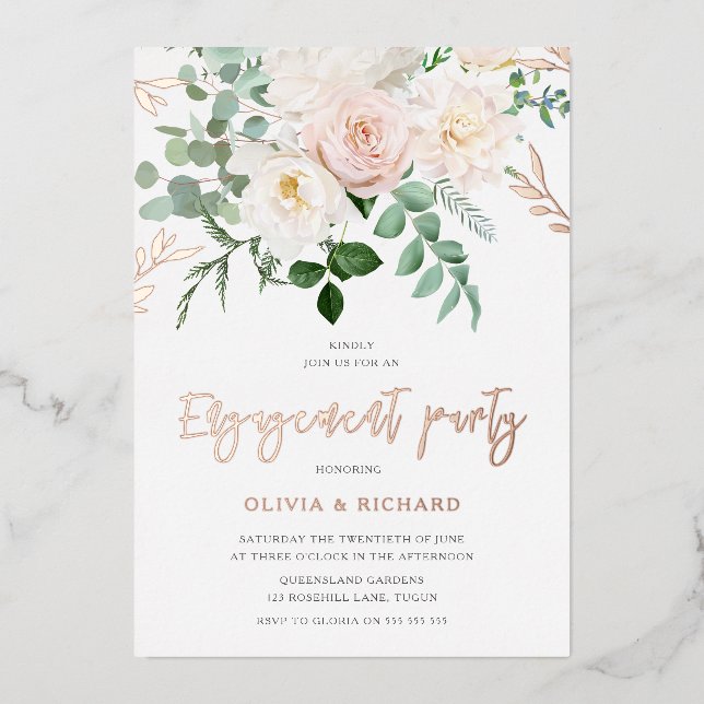 Blush & Ivory Flowers Rose Gold Engagement Party (Front)