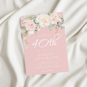 Blush & Ivory Flowers Womans 40th Birthday Party Invitation