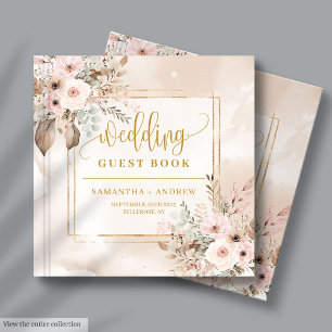 Blush Ivory Gold Floral Frame Wedding Guest Book
