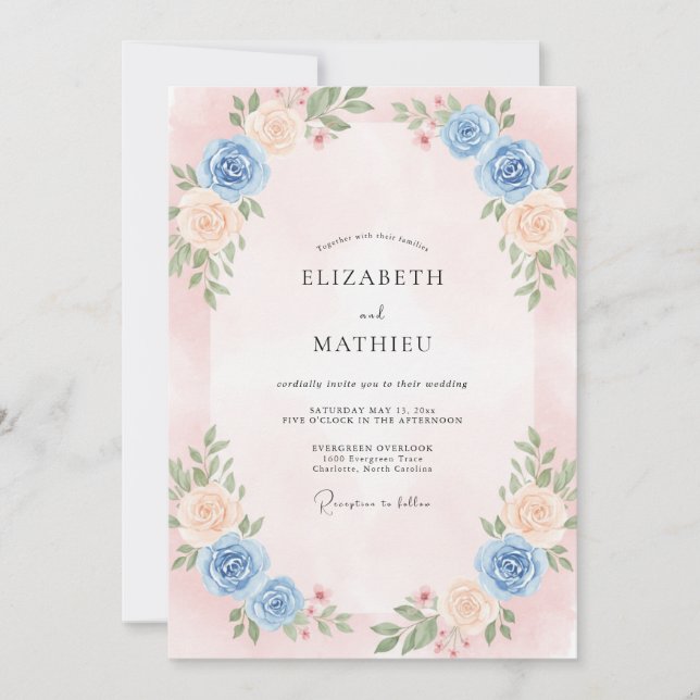 Blush Ivory Leafy Wedding Invitation (Front)