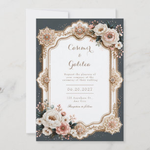 Blush Ivory Mandala Frame Wedding Invitation