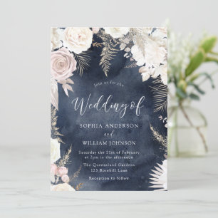 Blush Ivory & Navy Watercolor Splash Boho Wedding Invitation