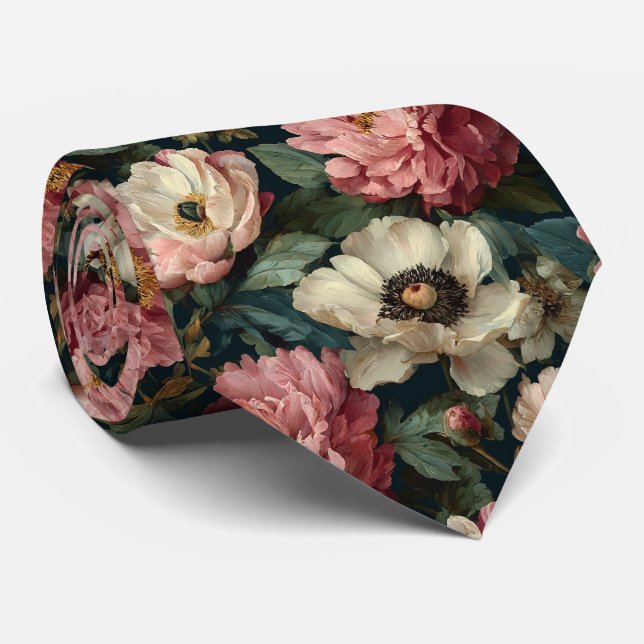 Blush & Ivory Peony Floral Garden Wedding Tie (Rolled)