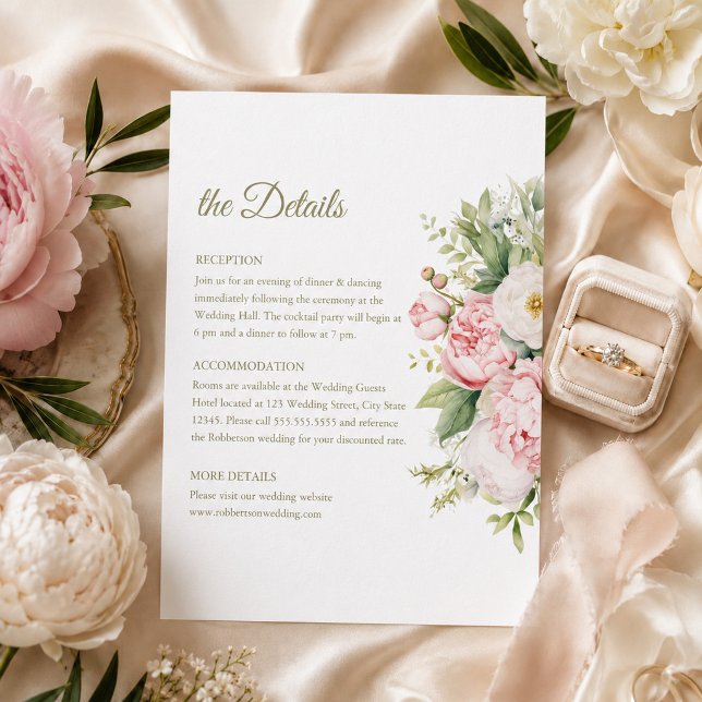 Blush & Ivory Peony Wedding Details Card (Blush & Ivory Peony Wedding Details Card)