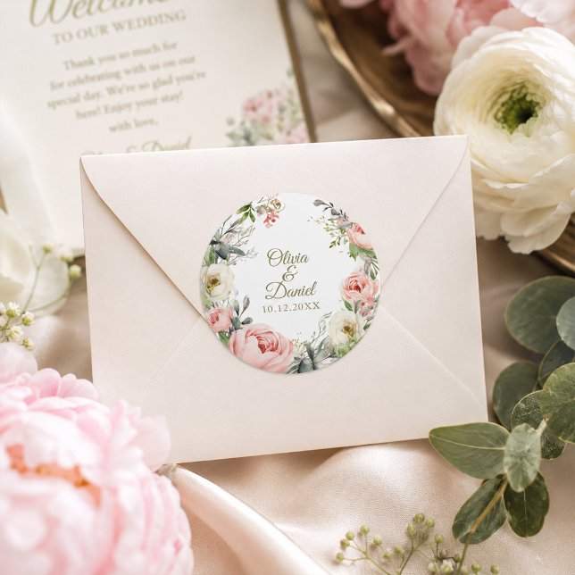 Blush & Ivory Peony Wedding Envelope Seal Sticker (Blush & Ivory Peony Wedding Envelope Seal Sticker)