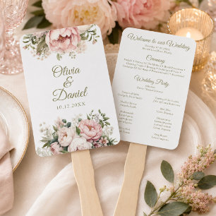 Blush & Ivory Peony Wedding Program Fan