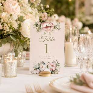 Blush & Ivory Peony Wedding Table Number
