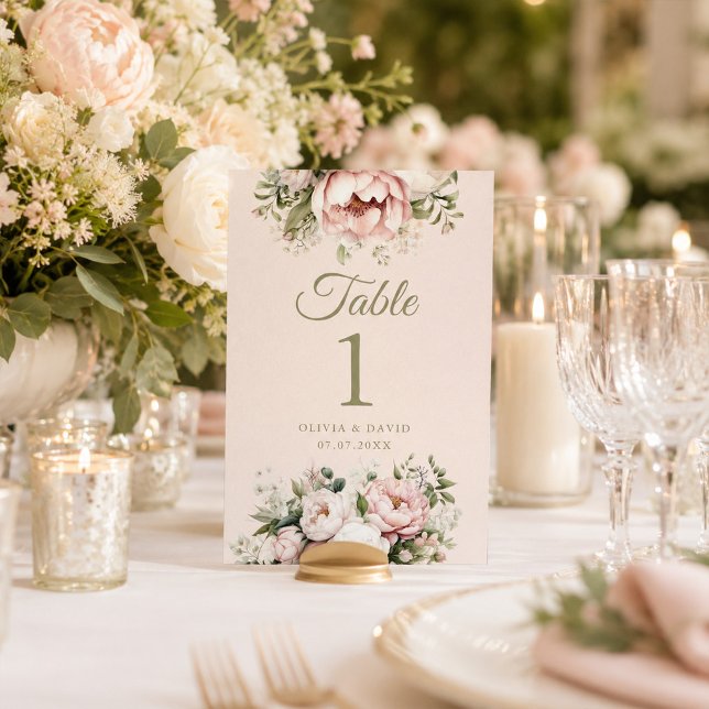 Blush & Ivory Peony Wedding Table Number (Blush & Ivory Peony Wedding Table Number)