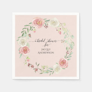 Blush Ivory Rose Floral Watercolor Bridal Shower Napkin