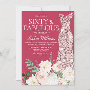 Blush & Ivory, Rose Gold & Magenta 60th Birthday Invitation