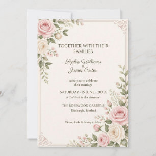 Blush Ivory Rose Greenery Wedding Invitation
