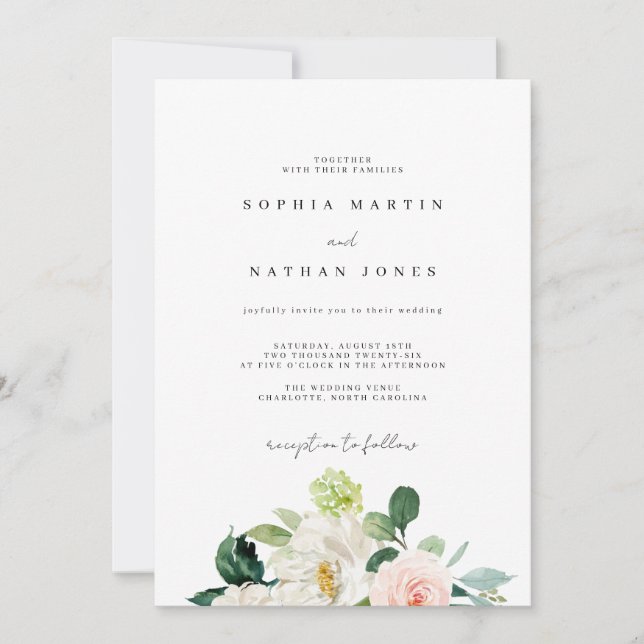 Blush Ivory Watercolor Botanical Wedding Invitation (Front)