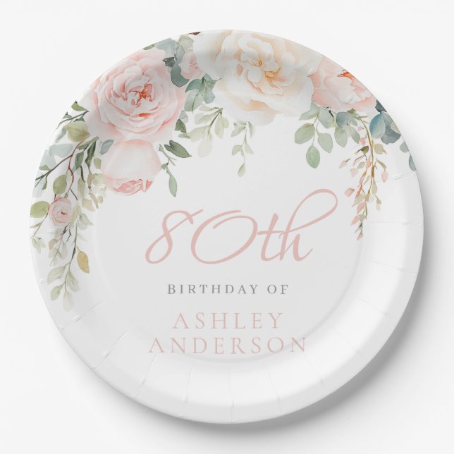 Blush & Ivory Womans 90th Birthday Paper Plate (Front)