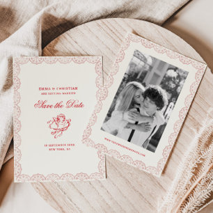 Blush Lace Border Vintage Cherub Wedding Photo Save The Date