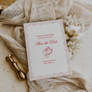 Blush Lace Border Vintage Cherub Wedding Save The Date
