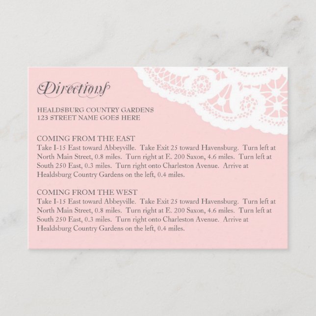 Blush Lace Doily Wedding Directions Enclosure Card (Front)
