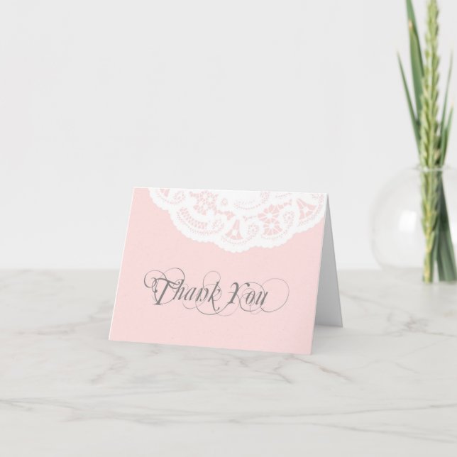 Blush Lace Doily Wedding Thank You Note Card (Front)