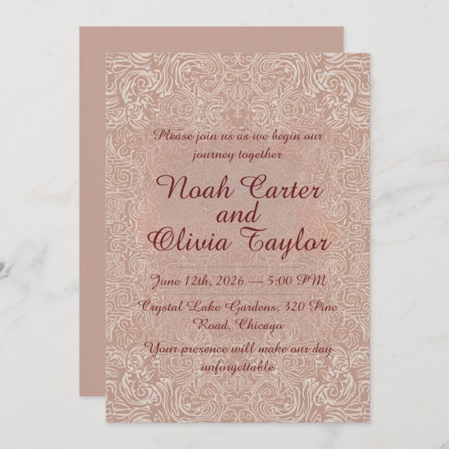 Blush Lace Elegant Wedding Invitation (Front/Back)