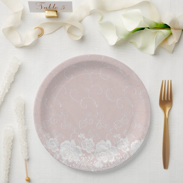 Blush Lace Floral Paper Plate (Wedding)