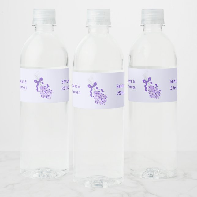 Blush Lavender Design Wedding Water Bottle Label (Bottles)