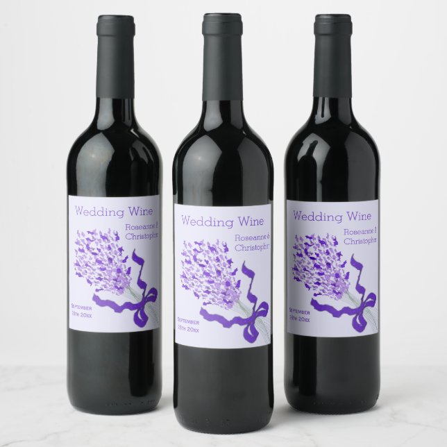 Blush Lavender Design Wedding Wine Label (Bottles)