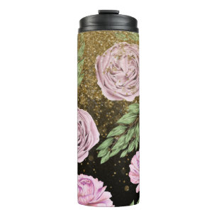 *~* Blush Lavender PEONY Gold Glitter Floral Thermal Tumbler