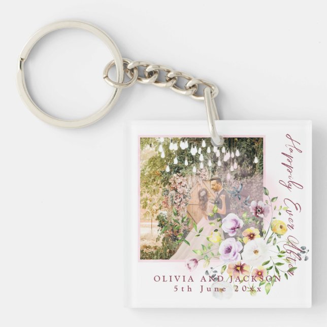 Blush Lavender Purple Floral Happily Ever After  Key Ring (Front)