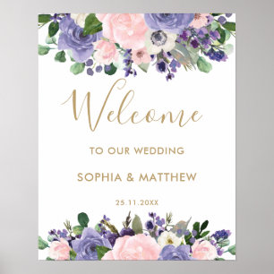 Blush Lavender Purple Floral Wedding Welcome Sign