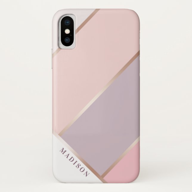 Blush & Lavender Rose Gold Geometric Angled Stripe Case-Mate iPhone Case (Back)