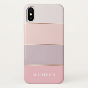 Blush & Lavender Rose Gold Wide Stripes iPhone X Case